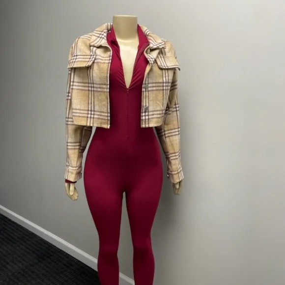 Burgundy Jumpsuit .zips up - Picture 2 of 2